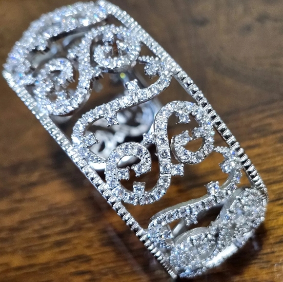 REPOSTED ESPO 925 Sterling Silver Cubic Zirconia Swirl Pattern Cuff Bracelet - Picture 8 of 11